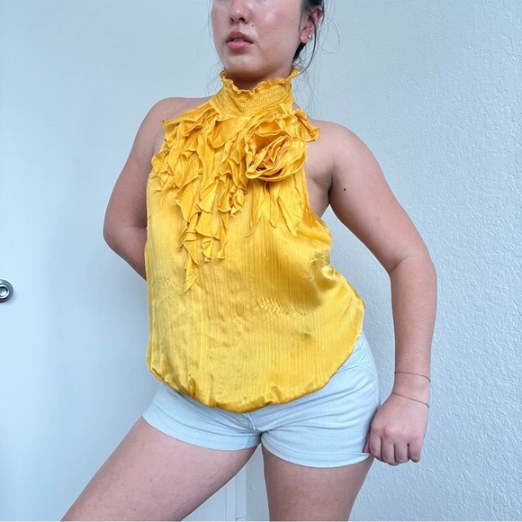 bebe Yellow Ruffled Blouse - Picture 3 of 8